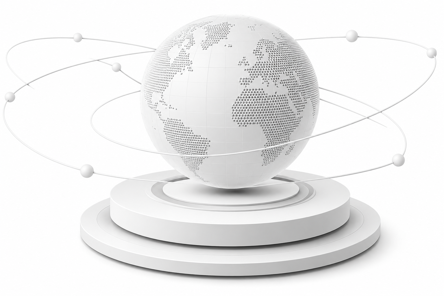 3D White Earth Globe on Podium with Orbits